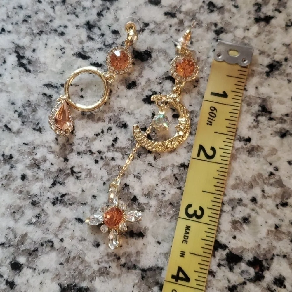 Boho Asymmetricall Moon  crystal earrings